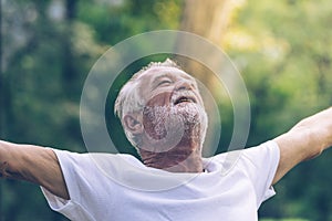 Elderly man happy with freedom life