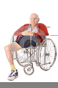 Elderly man with leg amputation vertical photo