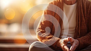 An elderly man meditating in the sun, AI