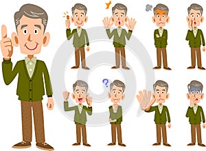 Elderly man Men expression and pose set 9 types _ whole body