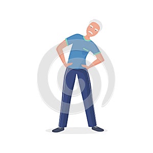 Elderly man with mustache bending sideways to do morning exercises photo
