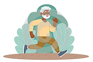 elderly man is running in the park. Healthy lifestyle. Vector illustration