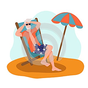 Elderly man sunbathing on the beach