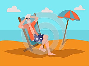 Elderly man sunbathing on the beach