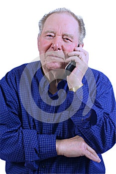 Elderly man using cell phone