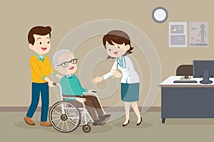 elderly man on wheel chair see Doctor