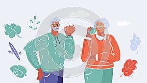 Elderly man and woman eat apples photo
