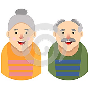 An elderly man and an elderly woman.Flat illustration.Cartoon style.Old people.Vector illustration