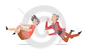 Elderly Man and Woman Stumbling and Falling Down by Accident Vector Set