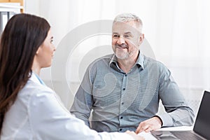 Elderly medical health care, professional doctor, physician consulting old patient, checkup visit