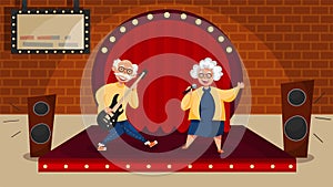 Elderly Music Cartoon Composition