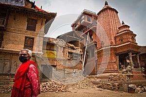 An elderly Nepali lady on the streets of Bhaktapur, Nepal