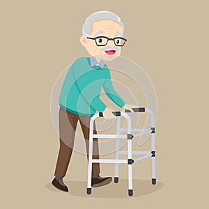 Elderly patient with orthopedic walker