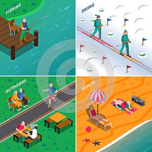 Elderly People 2x2 Isometric Icons Set