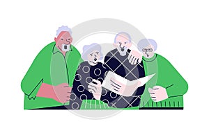 Elderly people choral singing from song book together