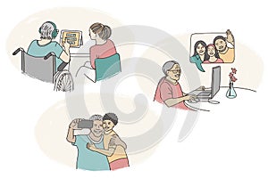 Elderly people connecting through social media