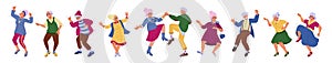 Elderly people dance. Senior dancers. Old woman and man. Party music. Grandmother and grandfather dancing. Retirement