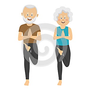 Elderly people doing exercises. Healthy active lifestyle retiree. Sport for grandparents, elder fitness, yoga