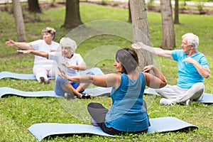 Elderly people exercising in a park