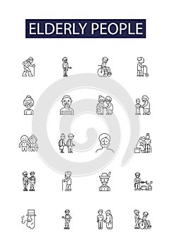 Elderly people line vector icons and signs. People, Aged, Seniors, Older, Adults, Retirees, Grandparents, Golden-agers photo