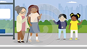 Elderly people in the park. Vector illustration