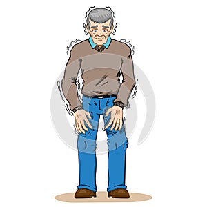 Elderly person with trembling symptoms of Parkinson`s, cold or fear, Caucasian