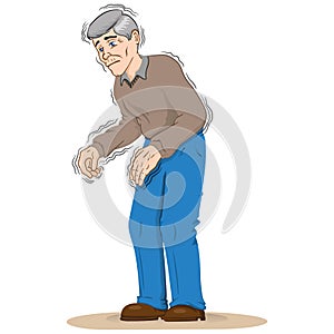 Elderly person with trembling symptoms of Parkinson`s, cold or fear, Caucasian