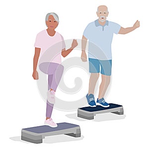 Elderly senior active people doing sport exercises