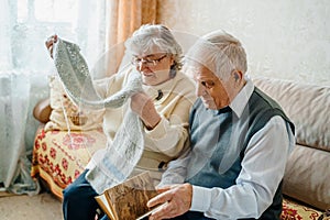 Elderly senior romantic love couple. Old retired man woman together. Aged husband wife in cozy home sweater.Elder