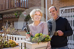 Elderly spouses in patio