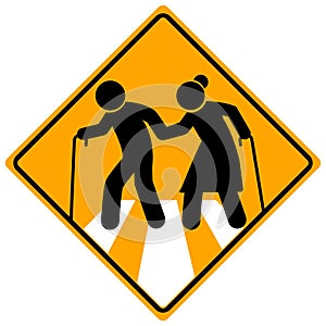 Elderly symbol. old people icon traffic sign. warning sign on yellow background. symbol