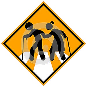 Elderly symbol. old people icon traffic sign. warning sign on yellow background. vector