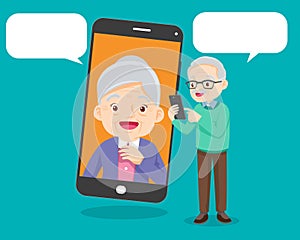 Elderly using video call by smart phone