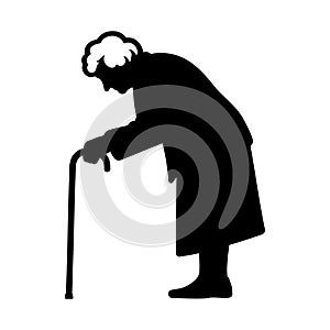 Elderly woman with cane silhouette