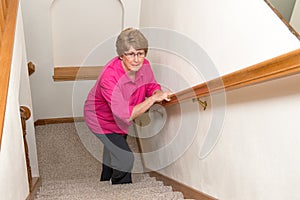 Elderly Woman Climb Stairs Mobility Issues