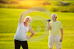 Elderly woman doing exercise.