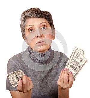 Elderly woman with dollars