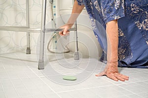 Elderly woman falling in bathroom