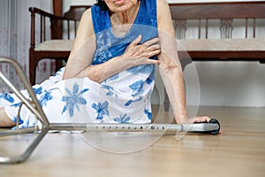 Elderly woman falling down ,hearth attack.