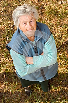 Elderly woman looking up
