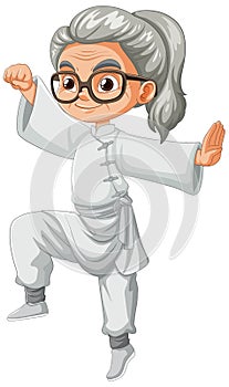 Elderly woman in a martial arts stance