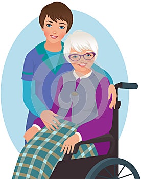 Elderly woman and nurse photo