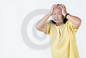Elderly woman pose in a painful on her body