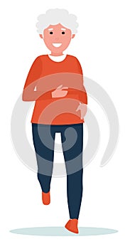 Elderly woman running. Healthy lifestyle. Flat cartoon illustration vector set. Active sport concept set.