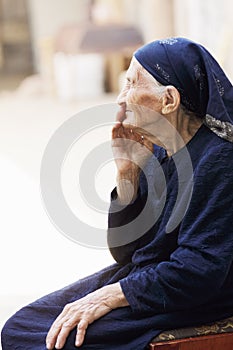 Elderly woman sideview photo