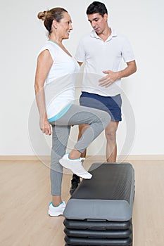 Elderly woman step exercise