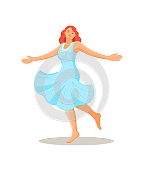 Elderly woman in summer light dress dancing a gentle light dance