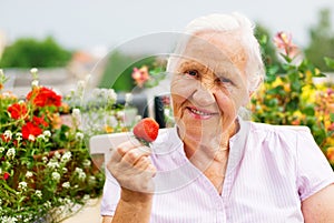 Elderly woman on the terrace