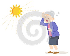 Elderly woman thirsty from heat of the summer sun