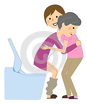 Elderly women receiving excretion assistance